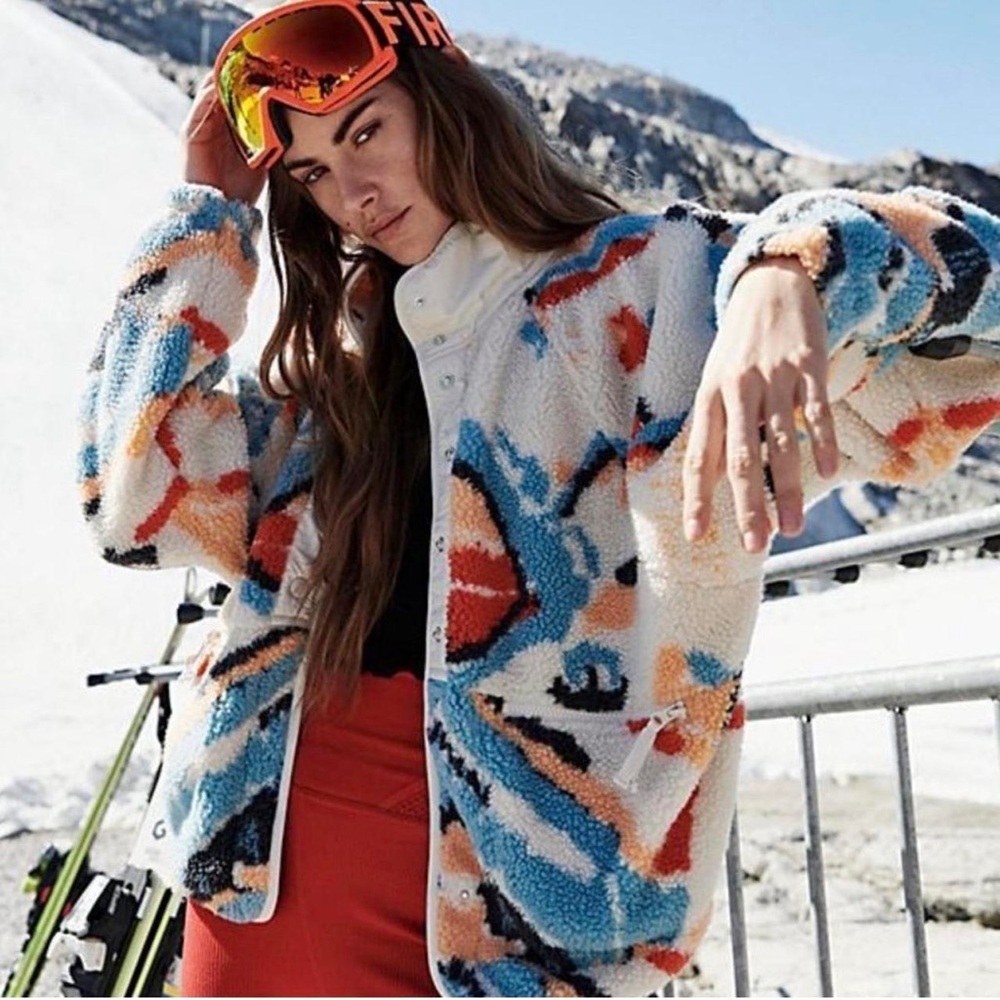 Free People Hit The Slopes Printed Fleece Jacket Color: Multi Combo S